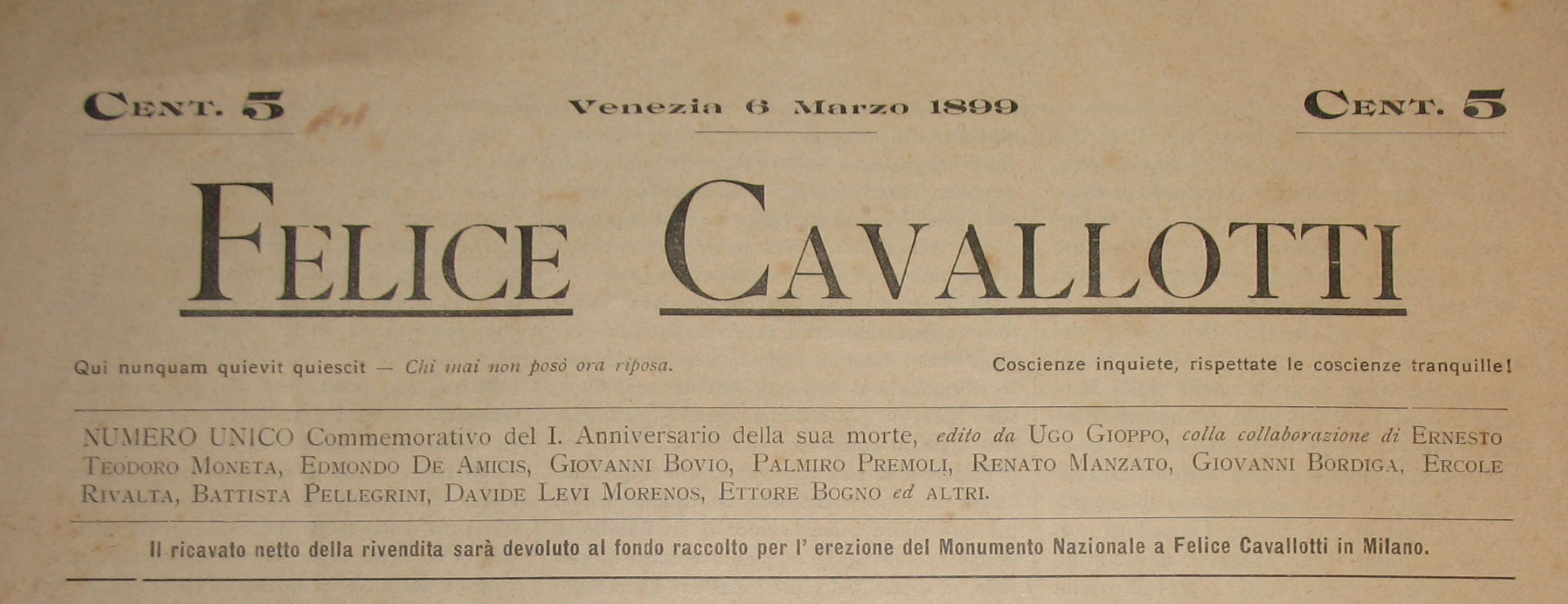 Numero unico dedicato a Felice Cavallotti, 6 marzo 1899